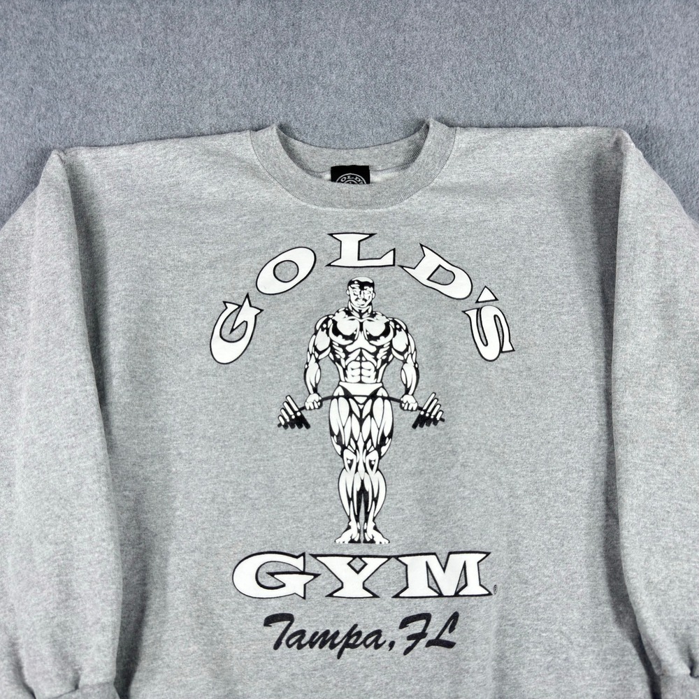 Golds Gold's Gym Sweatshirt Muscle Joe Weightlifting Crew Neck L Gray Tampa